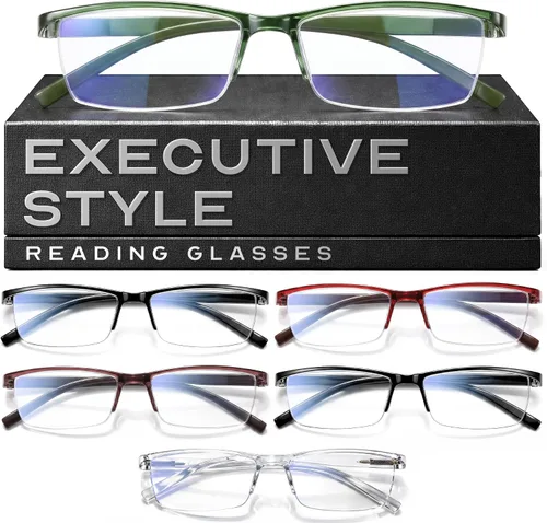 Vista 16 de Gaoye Lentes de lectura de estilo ejecutivo para hombre, lectores duraderos con filtro de luz azul, ajuste cómodo con marcos TR90 2negro