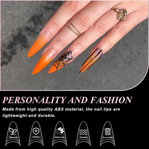 Vista 4 de Puntas de uñas estilo stiletto, uñas postizas de gel suave con forma de almendra, uñas postizas a presión de acrílico transparente, 120