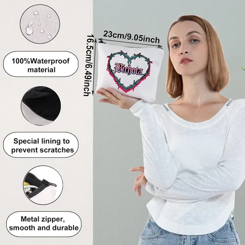 Vista 2 de WZMPA Bolsa de maquillaje para cosméticos de música latina, regalo inspirado en la música, bolsa de maquillaje con cremallera para familiares