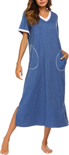 Vista 2 de Ekouaer Loungewear - Camisón largo para mujer, ultra-suave, con bolsillo