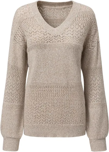 Vista 5 de SHEWIN - Suéter casual para mujer, manga larga, cuello en V, ligero, tejido de crochet, estilo sin botones