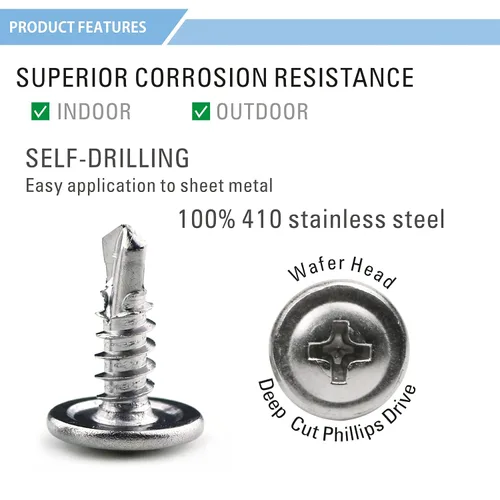 Vista 3 de Paquete de 150 tornillos autoperforantes Phillips de cabeza de oblea de acero inoxidable con 410 tornillos de hoja metálica Tek, kit surtido