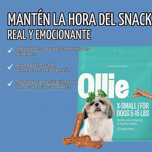 Vista 4 de Ollie Masticables dentales para perros extra pequeños, 12 onzas, aliento fresco, golosinas de limpieza de dientes, palos para el cuidado bucal
