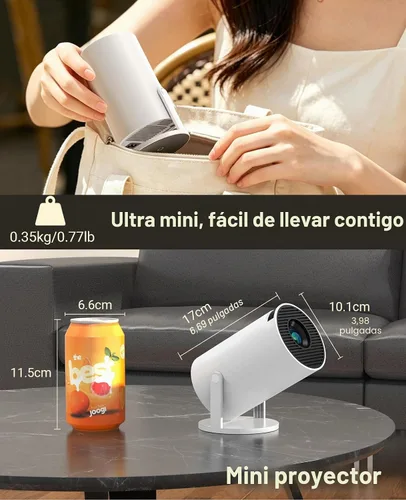 Vista 7 de Mini proyector con WIFI 6 y Bluetooth, proyector portátil con soporte 4K 1080P, aplicación incorporada, Android 11, 150 ANSI, corrección trapezoidal