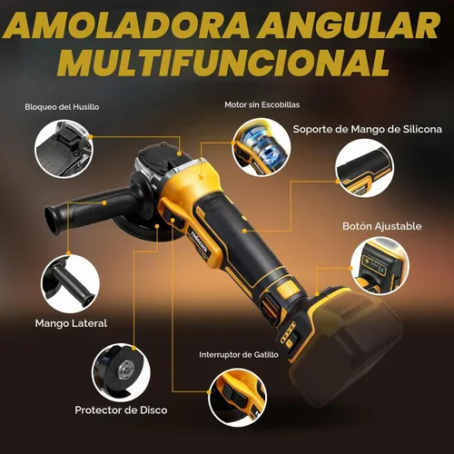 Vista 6 de Amoladora angular sin escobillas compatible con batería Dewalt de 20 V Max (sin batería), velocidad variable, amoladoras eléctricas inalámbricas