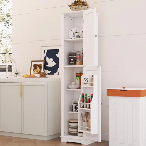 Vista 9 de Function Home 72" Kitchen Pantry Cabinet, Tall Wood Farmhouse Storage Cabinet with Doors and Adjustable Shelves, 6 Tier Freestanding Cupboard for
