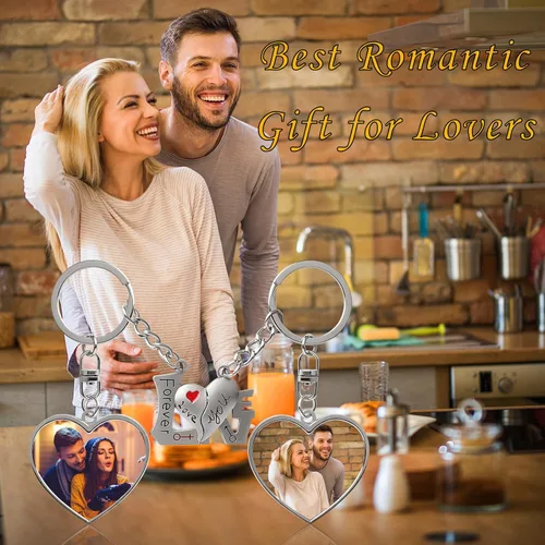 Vista 2 de RERNSH Llavero personalizado de doble cara con imagen, grabado personalizado, texto fotográfico, bricolaje, padre, novio, novia, regalos