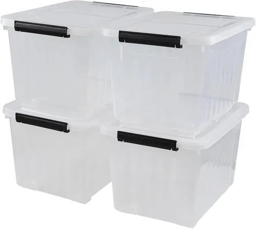 Vista 8 de Wekioger - Paquete de 4 cubos transparentes con tapa de 12 cuartos de galón, caja de almacenamiento con asa