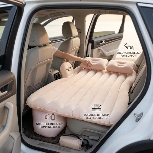 Vista 6 de Car Air Mattress 135x85cm PVC Flocked Inflatable Bed (Beige)