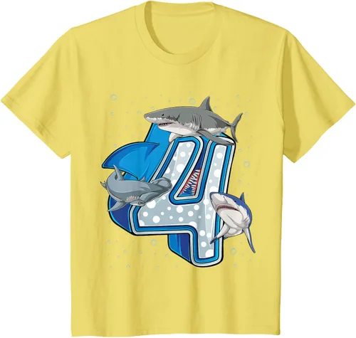 Vista 4 de Camiseta de 4.º cumpleaños para niños de 4 años con diseño de tiburón oceánico Negro