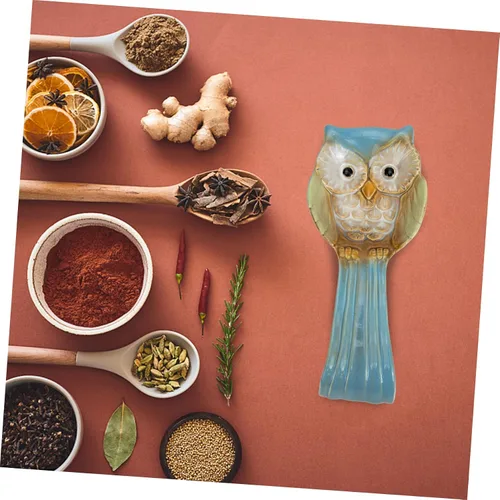 Vista 3 de Yardwe Soporte para cucharas de búho, herramientas de decoración, utensilios de servir para bufé, cucharas de sopa, plato de cerámica para reposo