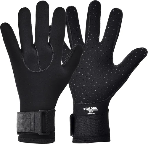 Vista 8 de Guantes de neopreno para buceo para hombres y mujeres, 0.197 in, cálidos con cinco dedos en agua fría, banda elástica para la muñeca antideslizante