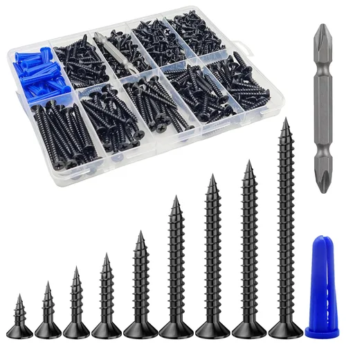 Vista 17 de Wensilon # 4X1 (460PCS) Tornillo de madera negro de cabeza plana 3X25, cabeza plana autorroscante de metal rápido