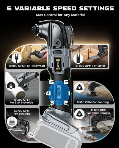 Vista 3 de Herramienta Oscilante Inalámbrica para Batería Dewalt de 20V, Herramienta de Motor sin Escobillas de 6 Velocidades Variables, Kit de Múltiples