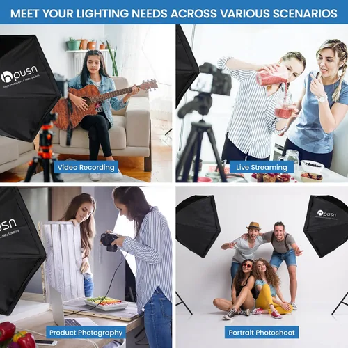 Vista 5 de Softbox Kit de iluminación para fotografía, kit de iluminación Softbox de 30 x 30 pulgadas, 2 bombillas LED E27 Socket 5400K, luz de estudio