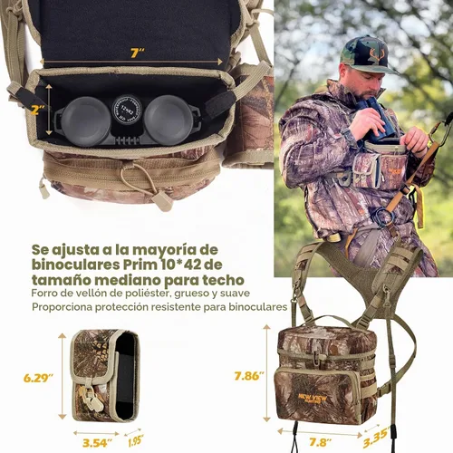 Vista 3 de NEW VIEW CamoRanger Binocular Harness Chest Pack, Ripstop Bino Harness with Rangefinder Pouch and Rain Cover for Hunting