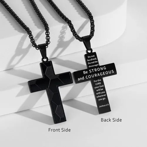Vista 5 de HattiDoris Collar de cruz de fútbol para niños, colgante de cruz de versículo bíblico inspirador, cadena de acero inoxidable de 22 + 2 pulgadas