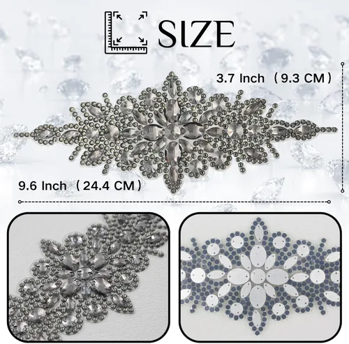 Vista 7 de PEARLY JUN 1 pieza de apliques de diamantes de imitación negros autoadhesivos, parches de cristal con adhesión térmica para ropa, adornos