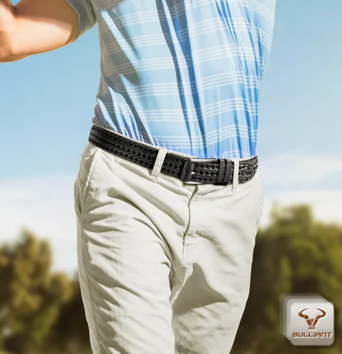 Vista 5 de BULLIANT - Cinturón de cuero trenzado para hombre, ajustable, para jeans casuales, golf, 1 3/8