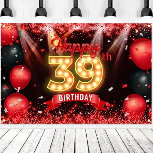 Vista 13 de Cartel de feliz cumpleaños 10 años, fondo rojo y negro, decoraciones de cumpleaños para niñas y niños de 10 años, artículos de fotografía