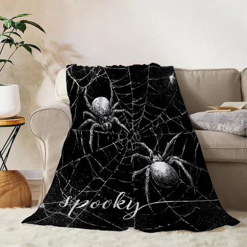 Vista 14 de YeeJu Manta de Halloween pequeña de fantasma espeluznante negro, manta de Halloween para bebé, manta acogedora suave y ligera de felpa de forro
