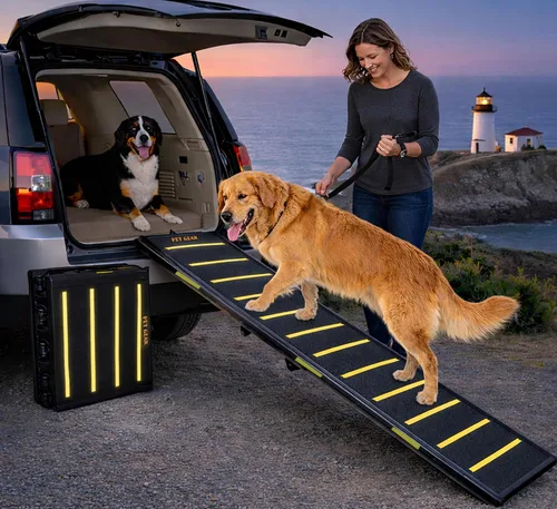 Vista 9 de Rampa Pet Gear de 3 partes de 71 in, Rampa para perro extra amplia de 200 lb, Negro/Gris (Black/Gray, not carpeted)