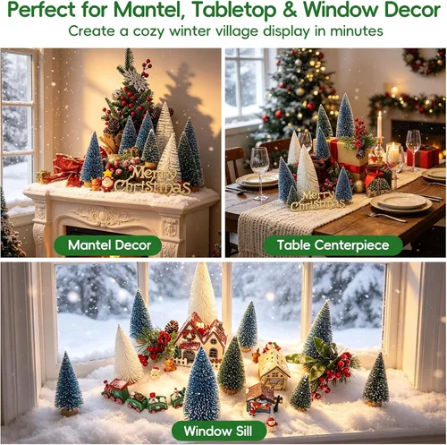 Vista 7 de Árbol de Navidad pequeño, mini árbol de Navidad, árbol de pino, cepillo de botella árboles falsos con base de madera para decoración de mesa