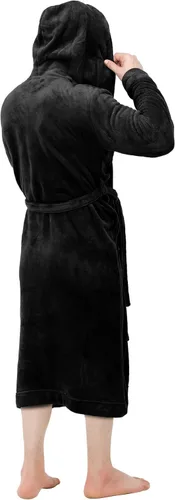 Vista 2 de NY Threads Mens Hooded Fleece Robe - Plush Long Bathrobes