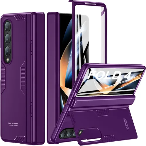 Vista 11 de Funda para Samsung Z Fold 4: [Soporte oculto] [carga inalámbrica], carcasa delgada de protección de bisagra de cuerpo completo, protector de Negro