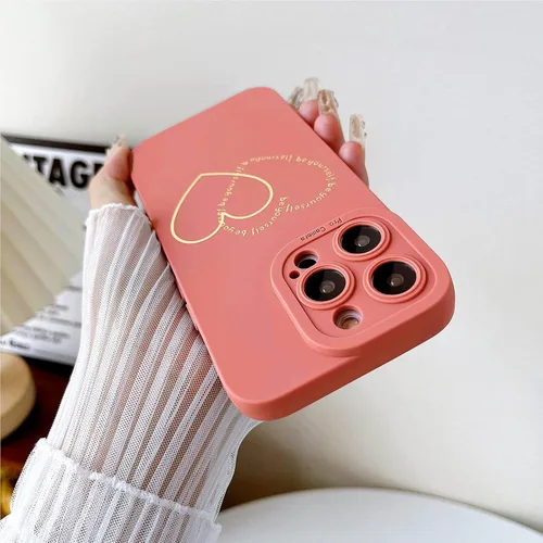 Vista 4 de ankofave Funda para iPhone 12 Pro Max para mujeres y niñas, bonita funda chapada en oro con doble corazón, suave, a prueba de golpes, funda