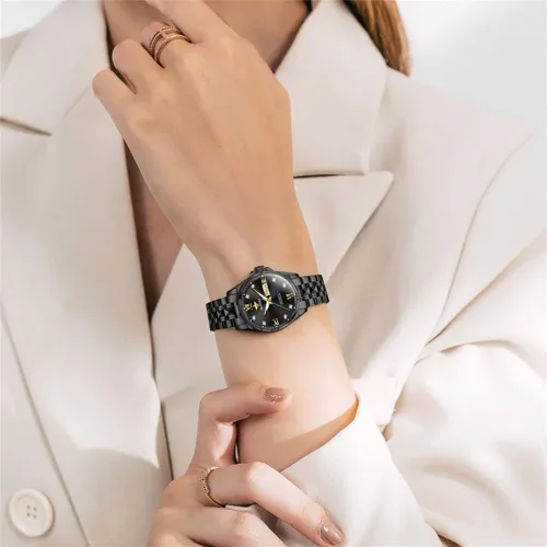 Vista 2 de OLEVS Reloj automático para mujer, color azul, dos tonos, fecha, reloj mecánico, calendario, reloj de pulsera impermeable con diamantes