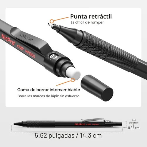 Vista 3 de Nicpro - Juego de 20 portaminas metálicos negros en estuche de cuero, lápices de dibujo de 0.01 pulgadas, 0.02 pulgadas, 0.03 pulgadas, 0.035
