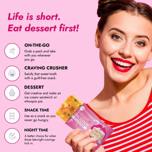 Vista 6 de 321glo Brownie de proteína de colágeno, sin gluten, bajo en azúcar, aperitivo keto para mujeres, hombres y niños, 0.66 onzas de proteína, 0.26 onzas