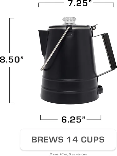 Vista 2 de COLETTI Butte Coffee Percolator Camping - Cafetera percoladora, sin aluminio ni plástico [negro, 14 tazas]