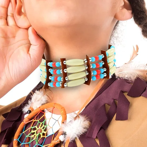 Vista 3 de Skeleteen Gargantilla nativa americana, accesorios de disfraz indio, joyería étnica con cuentas, Cuerda Cuenta, No es una piedra preciosa