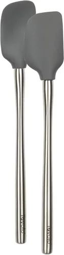 Vista 52 de Tovolo Espátula para Frascos de Silicona con Mango Largo de Acero Inoxidable Espátula Raspadora Naranja Albaricoque, Raspador de Frascos Resistente