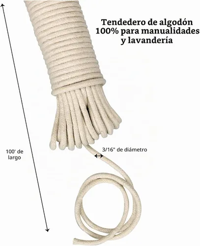 Vista 2 de Cuerda de algodón para colgar la ropa Household Essentials, 3/16 pulgadas, Algodón, 100