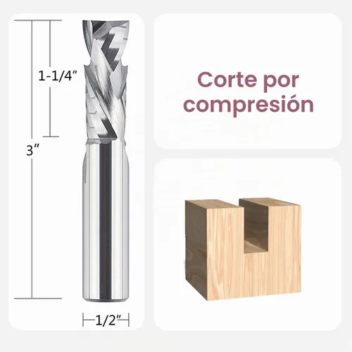 Vista 2 de SpeTool Broca de compresión de 1/2 pulgada de diámetro de corte largo CNC de carburo sólido para carpintería y grabado