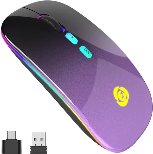 Vista 12 de CC Store Ratón Bluetooth inalámbrico LED y conexión instantánea de 2.4 GHz, recargable ultra silencioso, delgado, 3 DPI ajustables, 2 modos