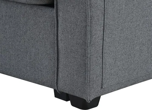 Vista 9 de Quarte Sofá modular moderno de 4 plazas con bolsillos para reposabrazos y 4 almohadas, sofá minimalista de tela de lino para sala de estar Gris