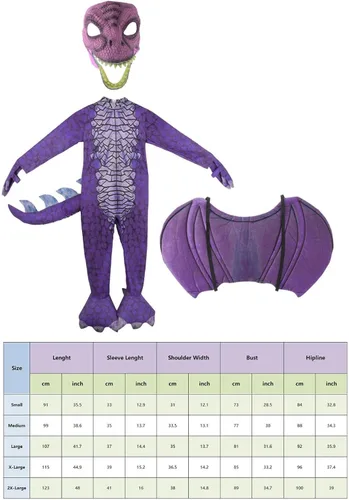 Vista 4 de Yiju Child Dragon Costume, Boys Dragon Wing, Tail and Mask Set for Halloween Dress Up Party Supplies, Purple XL 140cm