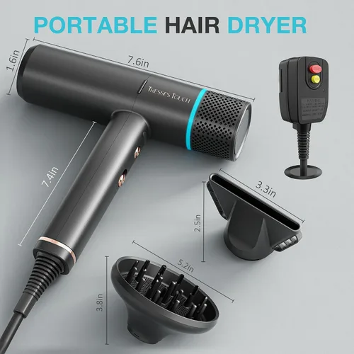 Vista 6 de Secador de pelo iónico profesional con difusor, secador iónico de bajo ruido de alta velocidad, potente motor de 1600 vatios para secado rápido