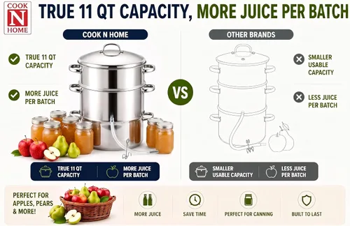 Vista 4 de Cook N Home Basics Exprimidor de jugo para enlatado con extractor, con sartén para agua/cocción, sartén para jugo, colador/sartén de carga, tapa
