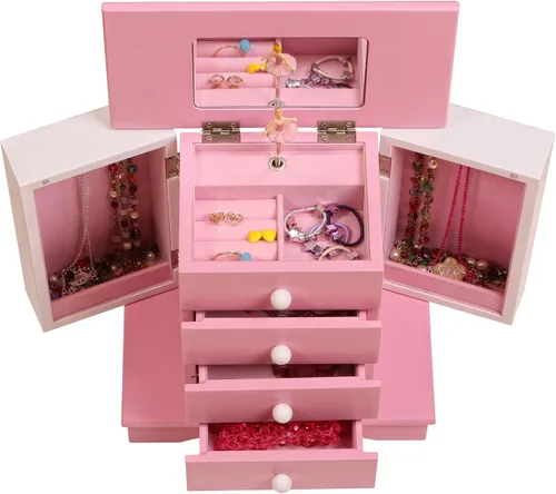 Vista 5 de Mele Original - Joyero musical pintado bailarina, organizador de varios cajones para niñas, Madera