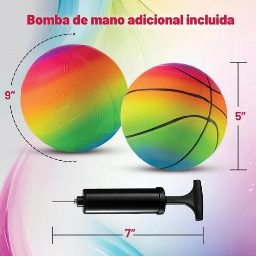 Vista 5 de Bedwina Mini bolas deportivas arcoíris – 5 pulgadas (paquete de 4) bolas inflables de vinilo para niños y niños pequeños con bomba de aire manual