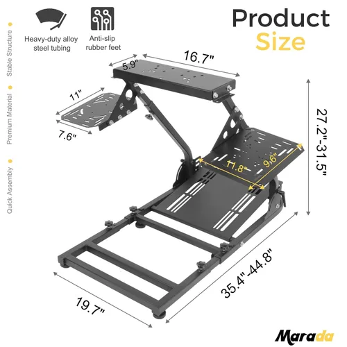 Vista 7 de Marada Wheel Stand and Flight Sim Stand Compatible with Thrustmaster HOTAS WARTHOG, Logitech G25 G27 G29 G920 Adjustable Foldable