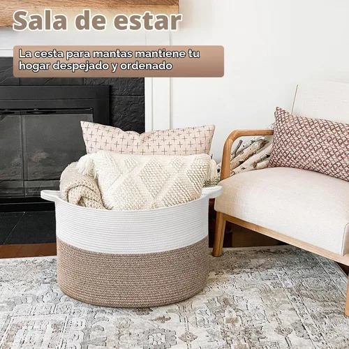 Vista 2 de Goodpick Cesta de manta tejida grande para sala de estar y sala de juegos Mele