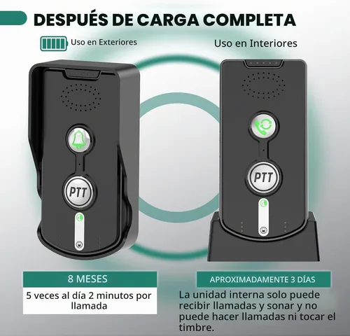 Vista 6 de Timbre de puerta inalámbrico, intercomunicador de 2 vías, puerta de comunicación, timbre con altavoz con control de volumen de largo alcance de 3280