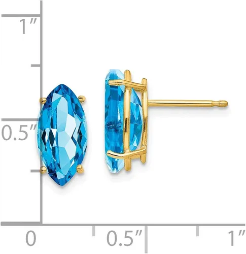 Vista 3 de Aretes de oro amarillo macizo de 14 quilates, 0.472 x 0.236 in, topacio azul marquesa, 0.472 in x 0.236 in, Gema, Topacio
