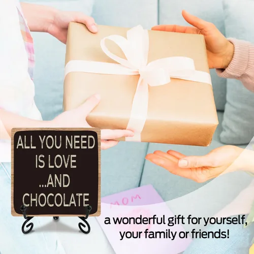 Vista 5 de Letreros de madera para mesa de cocina, cafetería, bar, decoración de escritorio, placa de madera con soporte, All You Need is Love and Chocolate